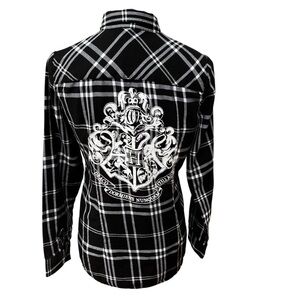 Harry Potter Girls Juniors Medium Black and White Plaid Button Up Shirt Flannel